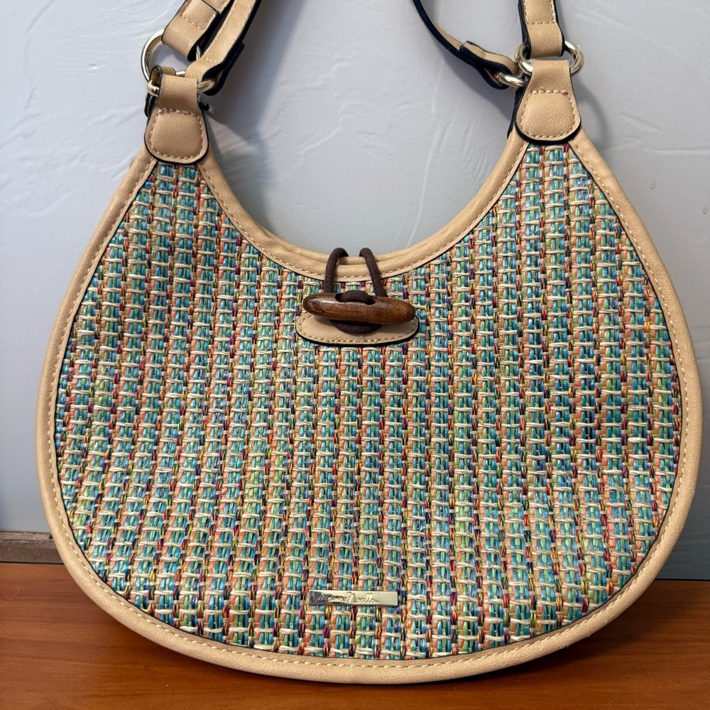 Simply Noelle Woven Rattan Straw Colorful Multi Shoulder Crossbody Bag Purse - Picture 2 of 11